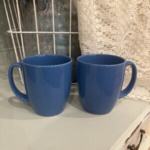 Set 2 Vintage Corelle Blue Thailand Coffee Tea Stoneware Kitchen Farmhouse Mugs